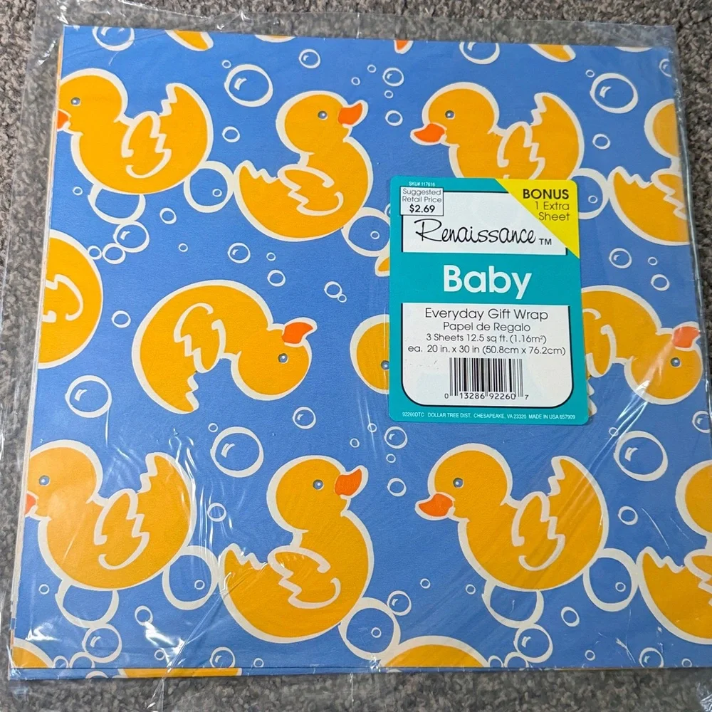 5/$25 VINTAGE Baby Shower Wrapping Paper Rubber Duckies